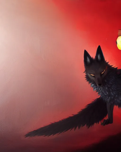 Prompt: oil painting of Anthropomorphized dark Fox thief, stealing red Apple, wearing dark cloak, mischievous look, full body, sharp focus, fantasy style, octane render, volumetric lighting, 8k high definition, by greg rutkowski, highly detailed, trending on art Station, magic the gathering artwork, dark city backround