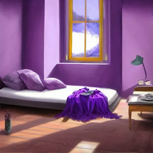 Image similar to purple bed, digital painting, ultradetailed, artstation, oil painting, ultradetailed, artstation
