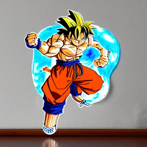 Image similar to die cut sticker, goku using gomu gomu no gatling by luffy, splatter paint