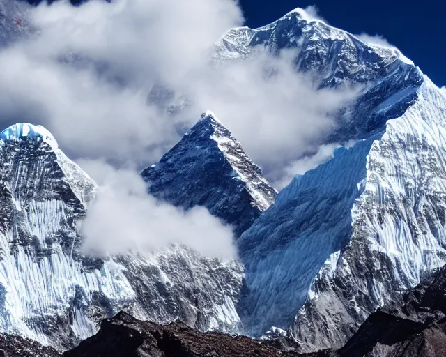 Prompt: 4 k hd, highly detailed photograph of mount everest, shot with sigma f / 4. 2, 2 5 0 mm sharp lens, sharp focus, consistent, highly detailed light refraction, high level texture render