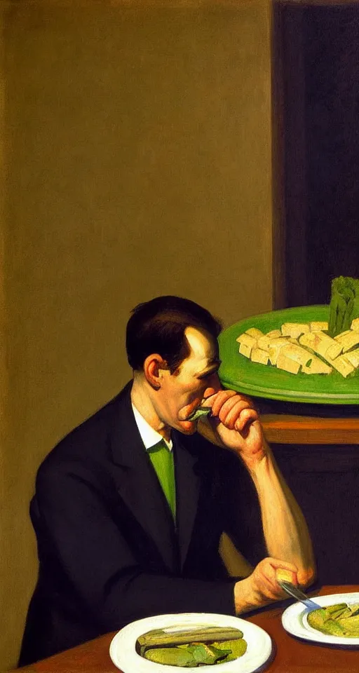 Image similar to julius caesar eating a ceasar salad painted by edward hopper