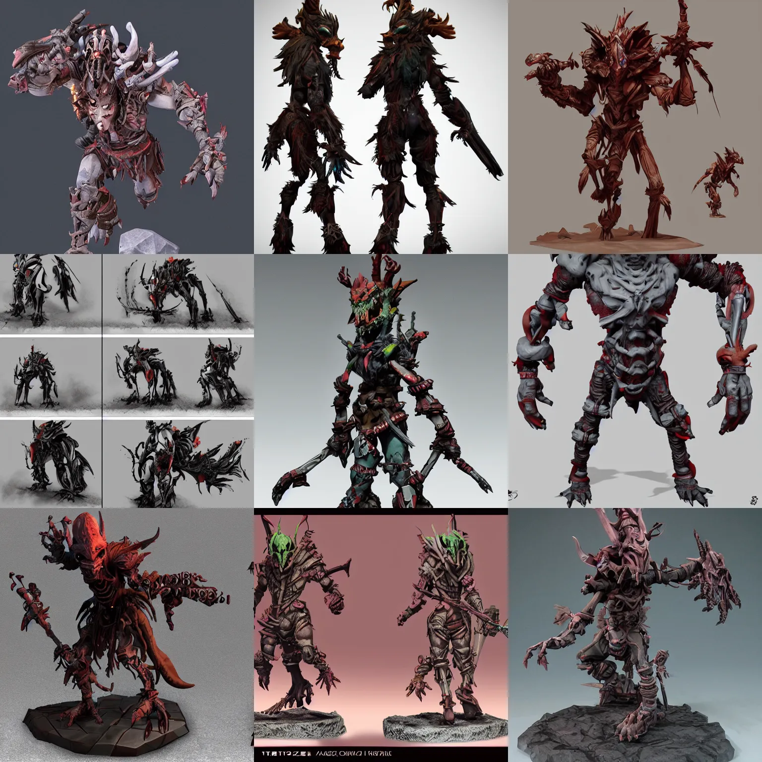 Prompt: t - posse goblin from horizon zero dawn, bind pose khorne lorde, reference pose rendering