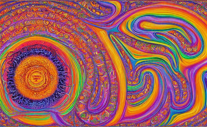 Image similar to psychedelic candy!!!!!!! forest by alex grey, acrylic painting!!!, intricate details!!!!, fine brush!!!!!!