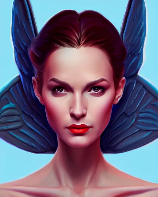 Image similar to portrait of a powerful pretty woman with wings, digital painting, artstation, concept art, smooth, sharp focus, illustration, disney, symmetry face, fine details. art by alex ross, brittney lee