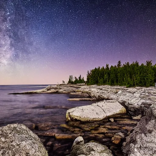 Image similar to rocky shore of the Bruce Peninsula on a starry night