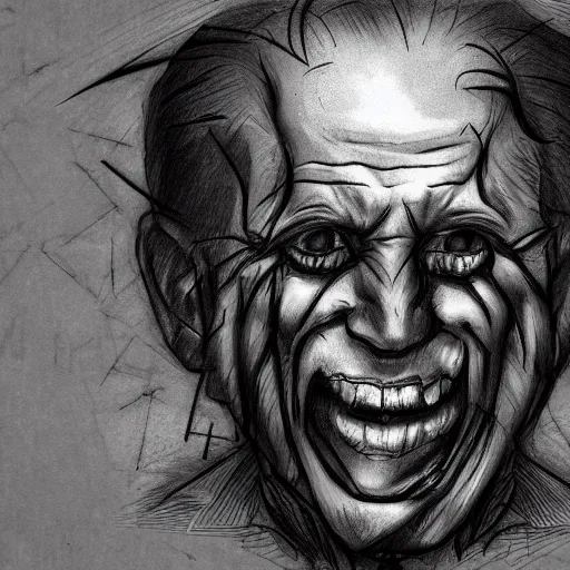 Image similar to grunge, aggressive sketch, messy lines, dark strokes, drawing of demonic joe biden as a caricature in the style of Jacob Shaw,creepy, surreal, trending on artstation