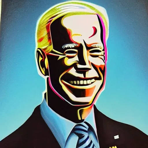 Prompt: a cyborg joe biden, painted in the style of bosch