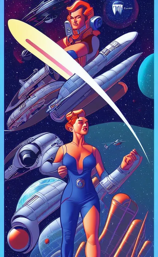 Prompt: a space travel poster, space opera, retro - futuristic poster style by artgerm and arthur adams, amazing composition