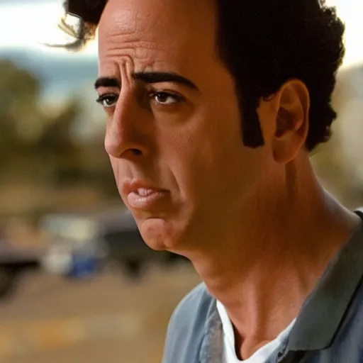 Image similar to Live Action Still of Young Jerry Seinfeld in Breaking Bad, real life, hyperrealistic, ultra realistic, realistic, highly detailed, detailed, very detailed, cool, ultra detailed, very realistic, trending on artstation, epic, HD quality, 8k resolution, body and headshot, film still, real, detailed face, very detailed face, real life