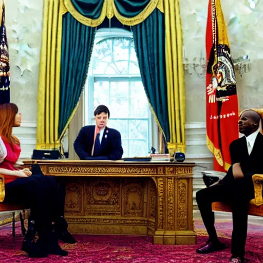 Prompt: Jen Psaki and Tupac Shakur acting fools high on LEAN in the oval office , Photograph By Rineke Dijkstra; by Yoichi Okamoto
