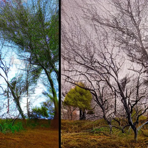 Prompt: trees transforming to tanks, surreal, high detail