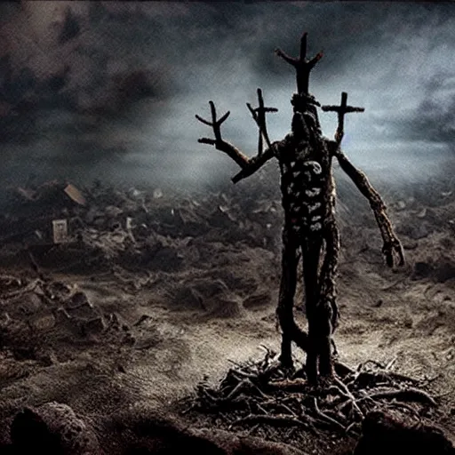 Image similar to the bible apocalypse, extremely detailed claymation art, extremely realistic, dark, moody, foggy