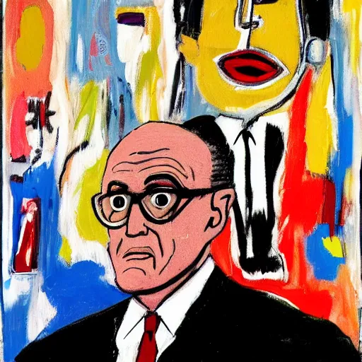 Image similar to portrait of rudy giuliani, painting by basquiat