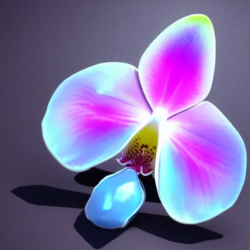 Prompt: opalescent orchid made of glass, hd, photo realistic, 3 d render,