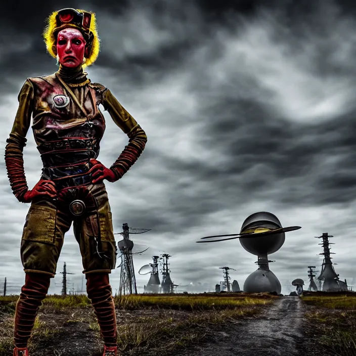 Image similar to full length photo of a real - life beautiful atompunk warrior, 8 k, hdr, smooth, sharp focus, high resolution, award - winning photo