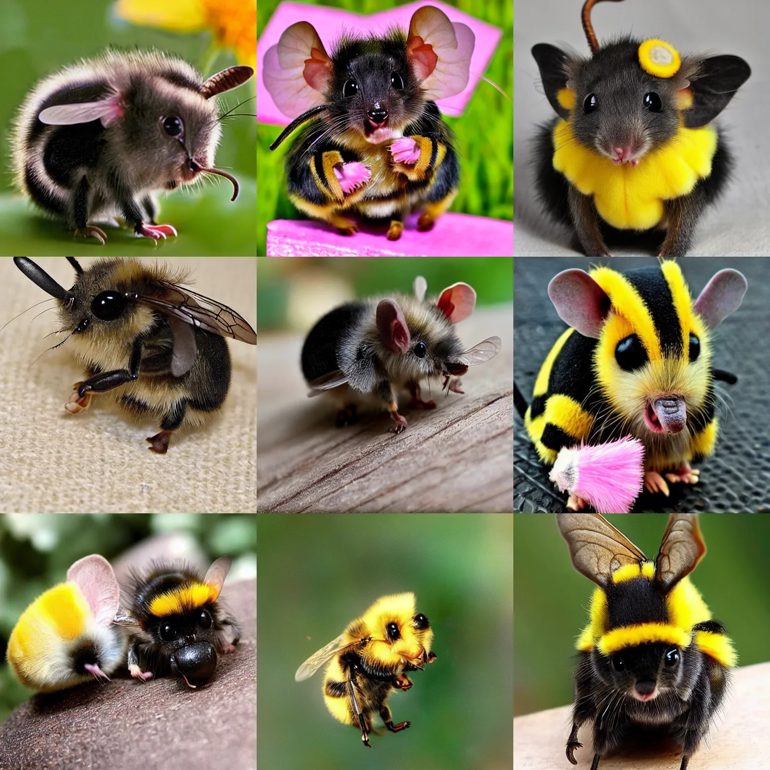 Prompt: bumble-dumbo bee-rat, cute fuzzy animal photo