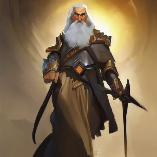 Image similar to greg manchess portrait painting of saruman as overwatch character, medium shot, asymmetrical, profile picture, organic painting, sunny day, matte painting, bold shapes, hard edges, street art, trending on artstation, by huang guangjian and gil elvgren and sachin teng