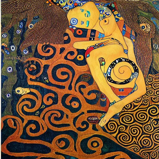 Image similar to intricate ouroboros feathered serpent large painting by gustav klimt