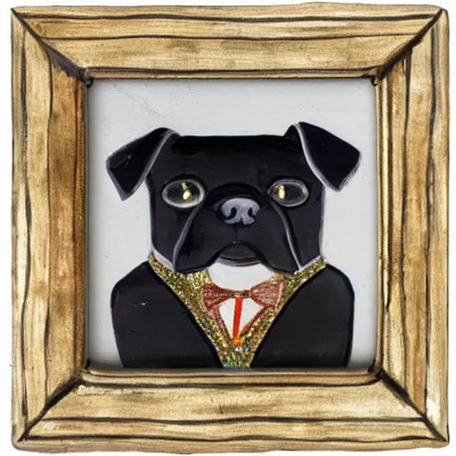 Image similar to painted wooden frame, elegant, 1 9 2 0 s, for a square picture of a happy dog. the frame is ornate and has room for the name tag of the dog. digital art