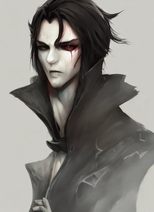 Image similar to detailed beautiful cool male character art depicting a creepy vampire monster, concept art, depth of field, on amino, by sakimichan patreon, wlop, weibo, bcy. net, colorhub. me high quality art on artstation.