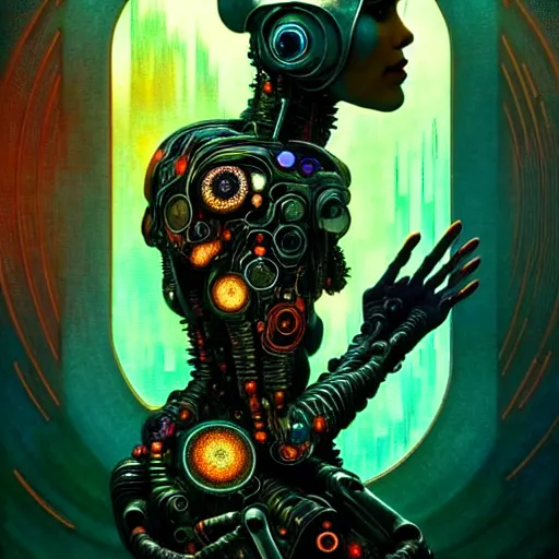 Image similar to extremely psychedelic beautiful brutalist cyborg organism infected by night. intricate, elegant, highly detailed, extremely lifelike photorealistic digital painting, artstation. steichen, gaston bussiere, tom bagshaw, brutalist cyberpunk alphonse mucha, geiger. elegant minimalism. anatomically correct. sharp focus. surreal lush melancholic cosmic hallucination