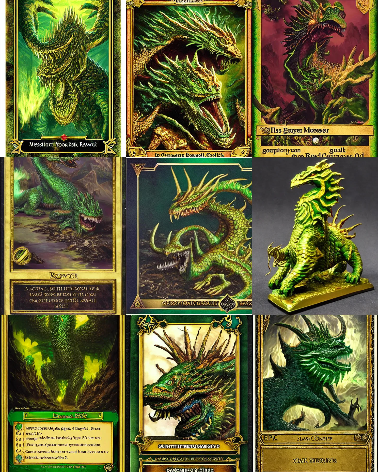 Image similar to a giant monster epic royal stone basilisk, gold green creature, magic : the gathering