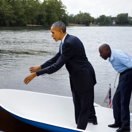 Prompt: president barack obama building a boat