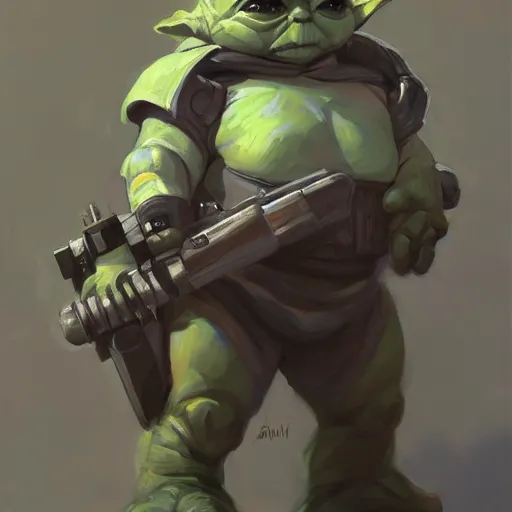 Prompt: greg manchess portrait painting of armored baby - yoda grogu as overwatch character, medium shot, asymmetrical, profile picture, organic painting, sunny day, matte painting, bold shapes, hard edges, street art, trending on artstation, by huang guangjian and gil elvgren and sachin teng