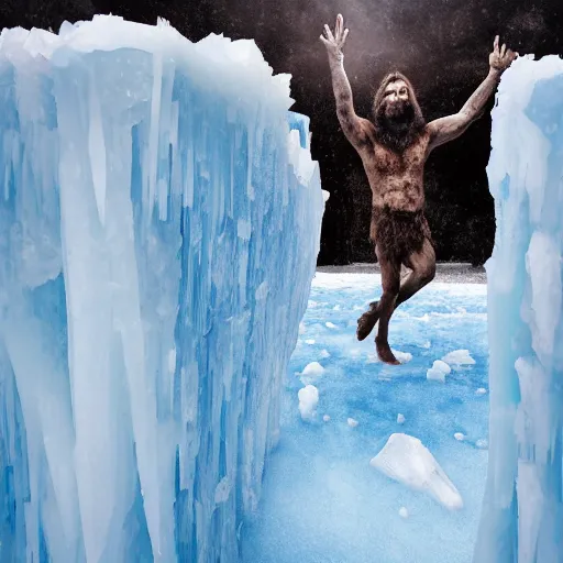 Image similar to caveman frozen in a huge block of ice. national geographic. contest winning