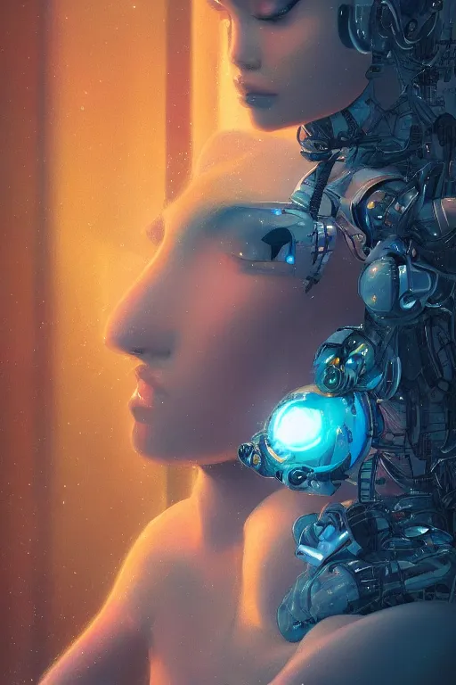 Image similar to A beautiful robotic woman dreaming, cinematic lighting, soft bokeh, sci-fi, modern, colourful, highly detailed, digital painting, artstation, concept art, sharp focus, illustration, by klimt