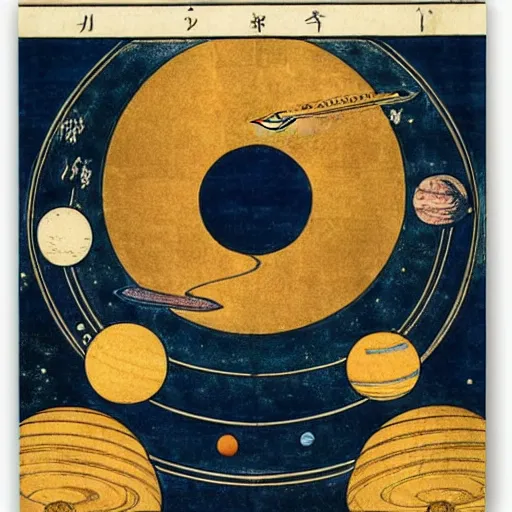 Prompt: the solar system by hokusai