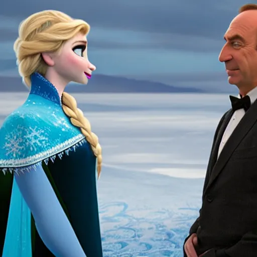 Prompt: frozen elsa getting legal advice from saul goodman better call saul