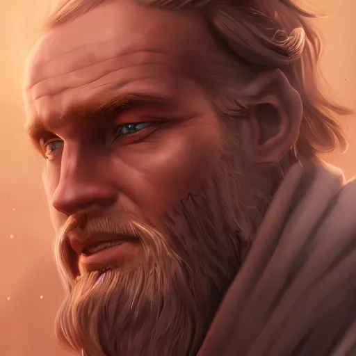 Prompt: Magnificent portrait of a Nordic God acting as a father figure, highly detailed, Artstation