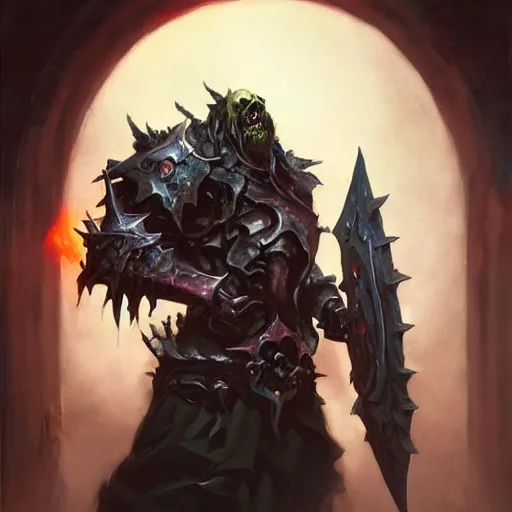 Image similar to undead scourge from warcraft 3, oil painting, by greg rutkowski