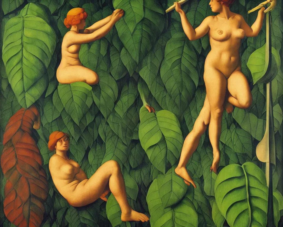 Prompt: an achingly beautiful print of the scales of justice the jungle by Raphael, Hopper, and Rene Magritte. detailed, romantic, enchanting, trending on artstation.