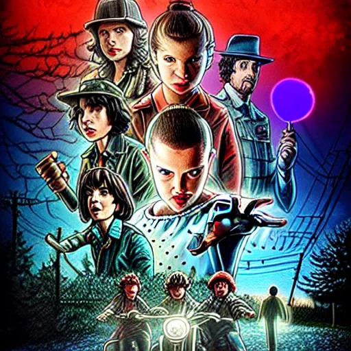 Image similar to the cast of stranger things digital art