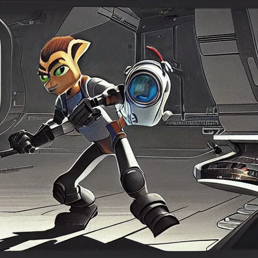 Prompt: ralph mcquarrie concept art for ratchet & clank