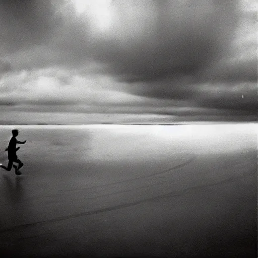 Image similar to man running from the stormy clouds by Trent Parke, clean, detailed, Magnum photos