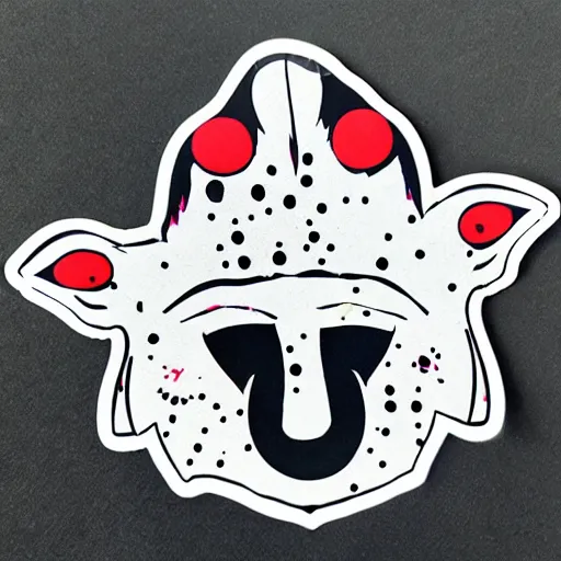 Image similar to die cut sticker, princess mononoke mask, splatter paint