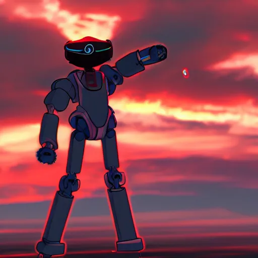 Prompt: anime Friedrich Nietzsche piloting a robot at sunset, moody, 8k