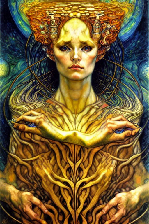 Image similar to Divine Chaos Engine by Karol Bak, Jean Delville, William Blake, Gustav Klimt, and Vincent Van Gogh, symbolist, visionary