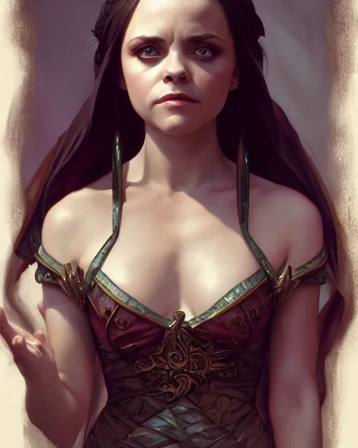 Image similar to Christina Ricci (2000), D&D, fantasy, intricate, elegant, highly detailed, digital painting, artstation, concept art, matte, sharp focus, illustration, hearthstone, art by Artgerm and Greg Rutkowski and Alphonse Mucha