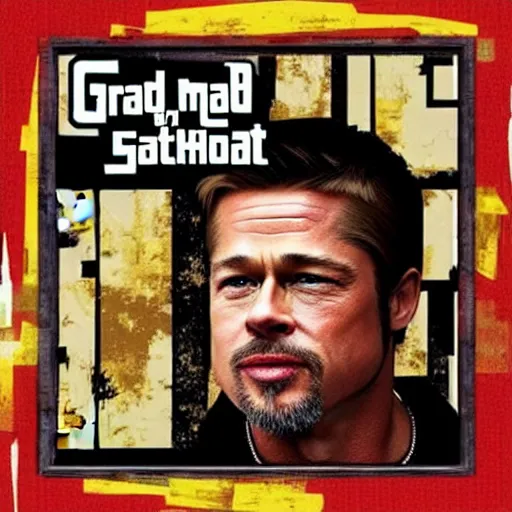 Prompt: “brad pitt in the style of grand theft auto cover art”