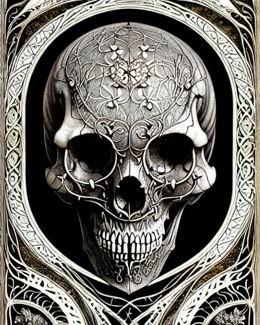 Image similar to art forms of nature by ernst haeckel, memento mori by arthur rackham, ornate antique porcelain beautiful skull mask, ultrasharp, photorealistic, hyperdetailed, octane render, polished, art nouveau, neo - gothic, gothic, intricate ornamental organic filigree, art nouveau botanicals, art forms of nature by ernst haeckel, horizontal symmetry, symbolist, visionary