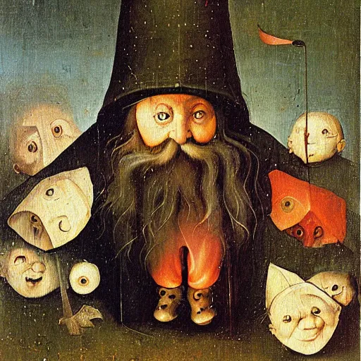 Image similar to a gnome becomes gnome, detailed oil painting by hieronymus bosch