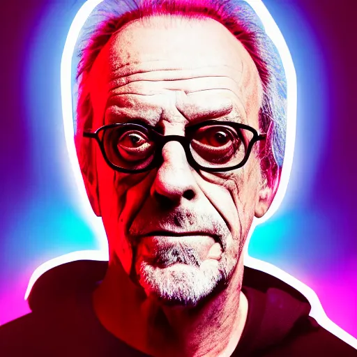 Image similar to vector christopher lloyd in hoodie, portrait, vaporwave, synthwave, neon, vector graphics, cinematic, volumetric lighting, f 8 aperture, cinematic eastman 5 3 8 4 film