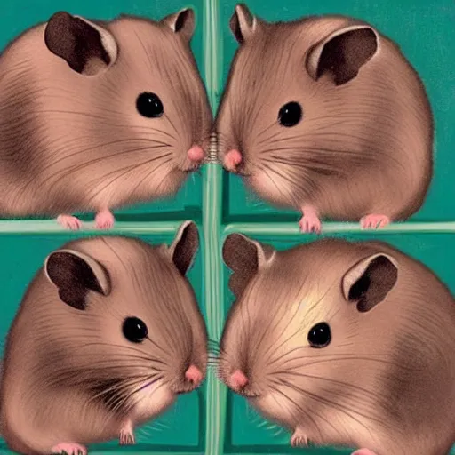 Image similar to feral hamsters, by andy warhol