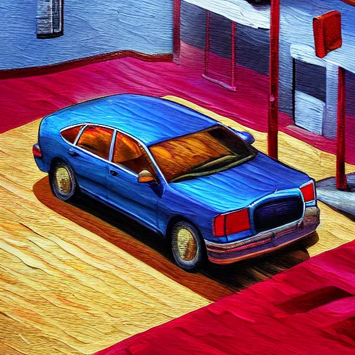 Image similar to used car salesman surreal oil painting, chromatic aberration, horror