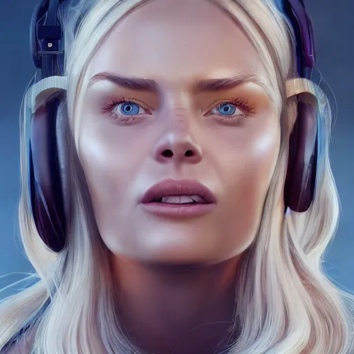 Prompt: epic action shot of beautiful swedish woman with symmetrical face stunning eyes and long blonde hair wearing headset laughing, weta disney pixar, hi - fructose, decadent highly - detailed digital painting, golden ratio, octane render, artstation, cinematic composition, smooth, sharp focus, artgerm, mucha, loish, wlop hdr