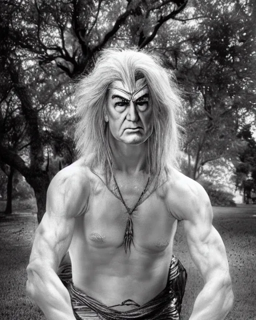 Image similar to award winning 5 5 mm portrait photo of trump as songok ssj 3, in a park by luis royo.